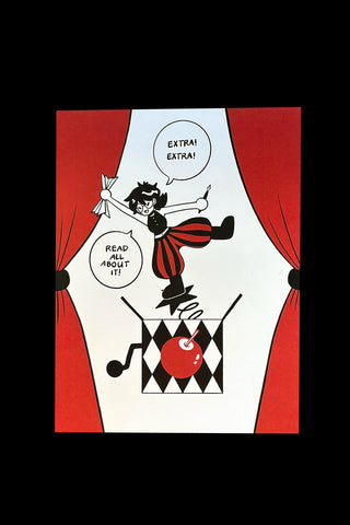 Candy Apple Comics Extra! postcard with black cartoon character and red apple illustration