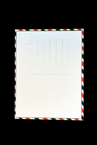 Candy Apple Comics Extra! postcard back with white writing panel and striped border