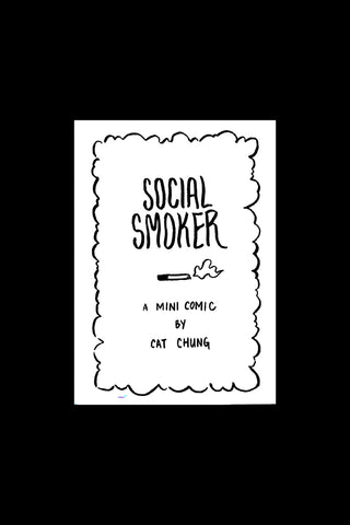 Mini comic zine cover: Social Smoker title, subtitle, and line-drawn cat