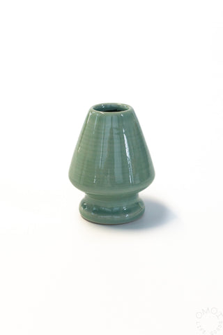 Seiji ceramic matcha whisk stand, glossy dark green conical base