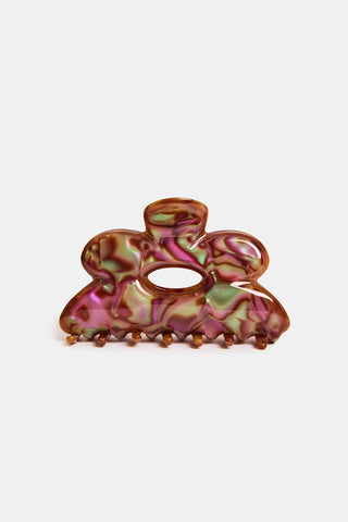 Purple marbled flower hair claw clip with wide side prongs