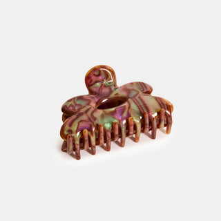 Purple marbled flower hair claw clip with three-tooth grip