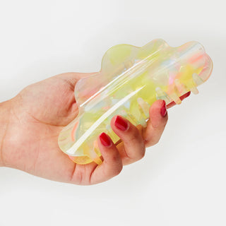 Hand-held pastel jelly claw clip, translucent yellow-green and pink tones