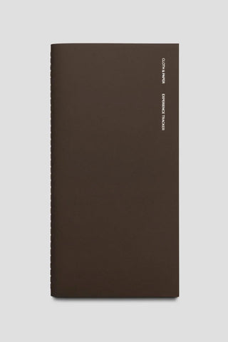 A5 slim travel notebook, dark brown cover with vertical Cloth & Paper text