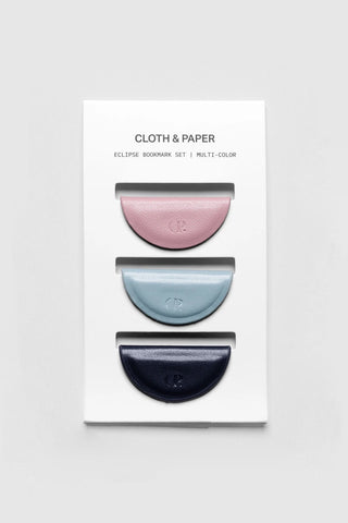 Cloth & Paper mini magnetic bookmarks set with pink, blue, and navy crescent pieces