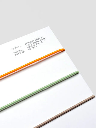 Vinyl travel cover with multicolor elastic bands over white exterior sleeve.
