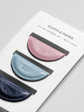 Cloth & Paper mini magnetic bookmarks set with pink, light blue, and navy crescent clips