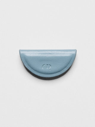 Light blue mini magnetic bookmark crescent with embossed logo