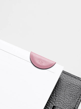 Pink mini magnetic bookmark crescent clip on notebook page