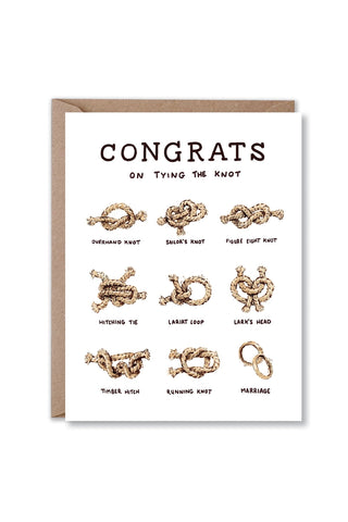 Congrats on tying the knot greeting card with knot diagrams on white front