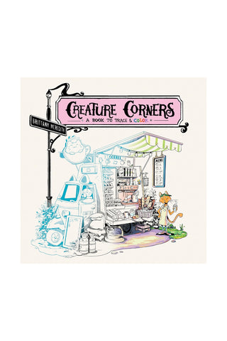 Creature Corners illustrated book cover with whimsical creature corner storefront art