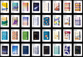 Mini memo blind box assortment display with assorted cover designs in numbered grid