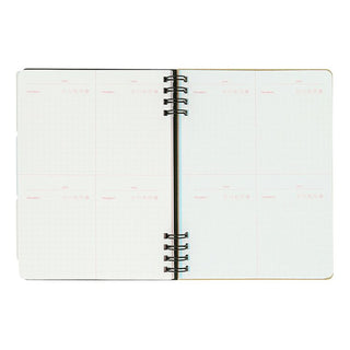 Cream open refill binder with twin spiral rings and faint grid layout