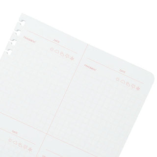 Cream ruled refill inserts with perforated tabs and small printed date boxes