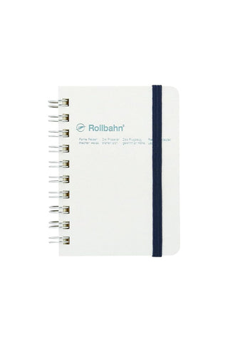 DELFONICS Rollbahn mini memo spiral notebook, metallic pearl white with navy elastic band