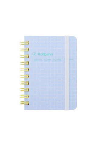 DELFONICS light blue grid pocket memo notebook with spiral binding and elastic closure