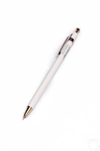 White wood ball pen with metal ballpoint tip and brown wood end cap