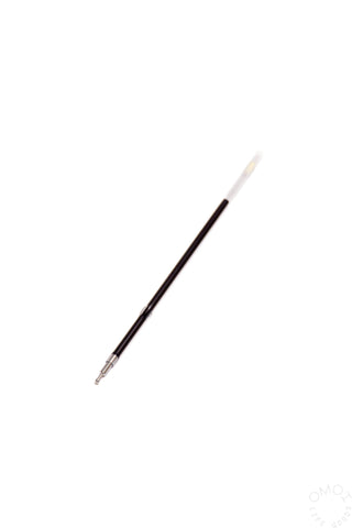 Black wood ball pen with metal ballpoint tip and brown wood end cap