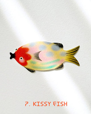Glitter Kissy fish sticker with red face and pastel yellow body