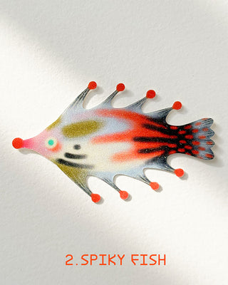 Glitter Spiky fish sticker with multicolor gradient and red dotted spines