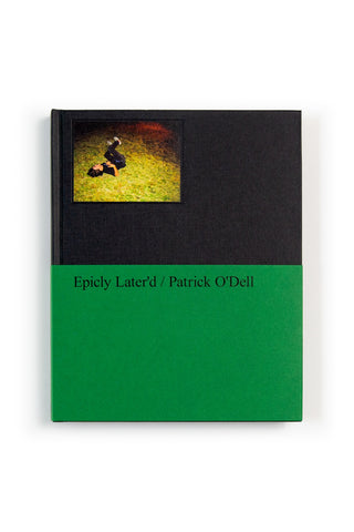 Epicly Later'd photo book cover, black and green with small color artwork panel on top.
