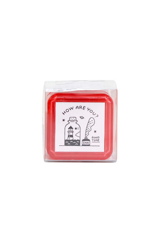 Pre-inked stamp bottle with red frame and “How are you?” design window