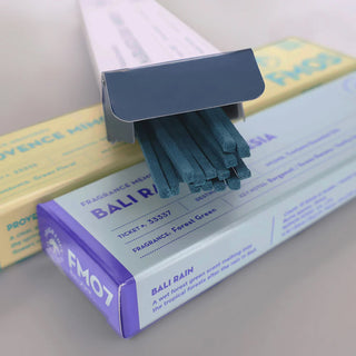 FM07 Bali Rain incense sticks in blue box with open tray