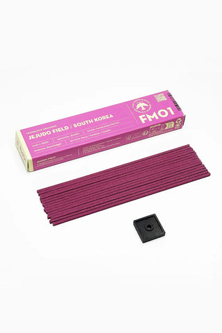 FM01 Jejudo Field South Korea incense sticks with pink box, dark purple sticks