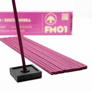 FM01 Jejudo Field incense sticks with black holder base and stick smoke