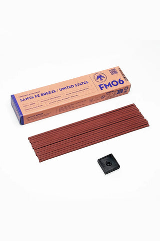 Incense sticks with Santa Fe Breeze box and dark square base holder, FM06.