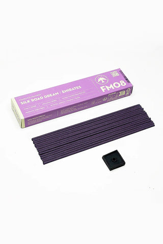 Fragrance Memories incense sticks, purple FM08 pack and loose black holder disc