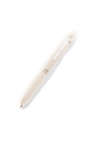 Erasable pen, frosted beige barrel with clear clip section and metal tip