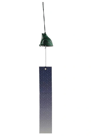 Frog wind chime with green frog top and vertical dark patterned hanging panel