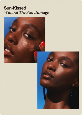 Sun-kissed skin collage with warm glow finish on face
