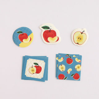 Apple fruit flake stickers set with red apples and yellow fruit shapes, assorted squares