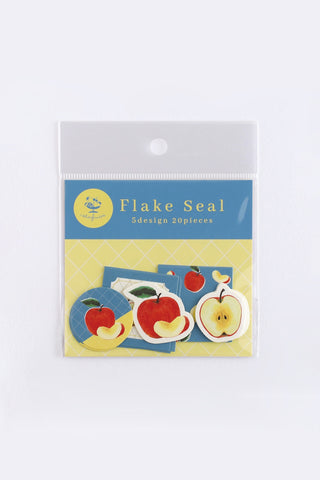 Apple flake seal sticker pack pouch with red apples and yellow fruit details