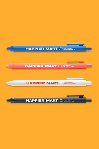 HAPPIER MART 0.5mm pens set in blue, red, white, and black