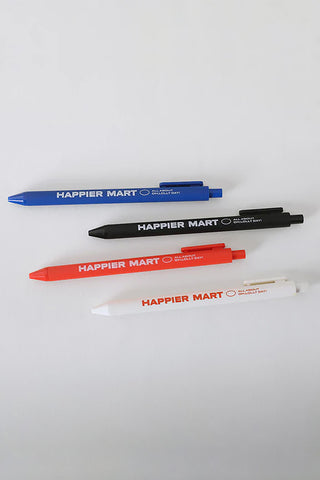 HAPPIER MART 0.5mm pens in blue, black, red, and white, angled