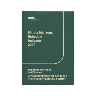 A5 weekly planner, Green cover with Minute Manager Schedule Indicator 2027 and page divider
