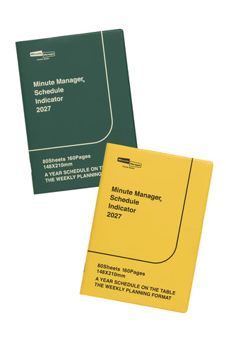 A5 weekly planner, Green cover with Minute Manager Schedule Indicator 2027 text panel