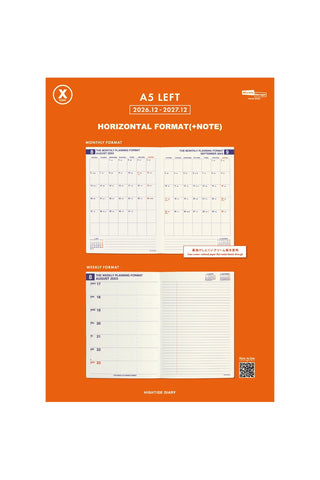 A5 left weekly and monthly planner refill with horizontal format (2026-2027)