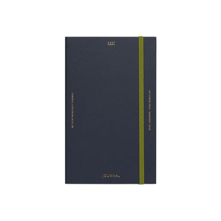 Navy B6 slim monthly planner cover with 2027 text and green spine ribbon