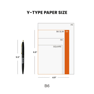 B6 block planner size chart with measurements and Y-type paper layout