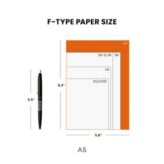 A5 paper size guide for F-type planner with measurements and square section