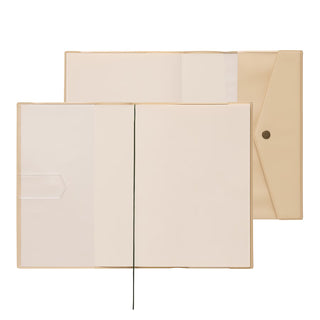 A5 planner cover with multiple beige paper sections and snap-style button closure