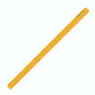 Orange aluminum metric drafting scale with black measurement markings