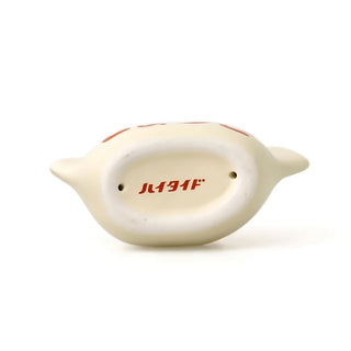Porcelain dumpling pen holder, cream white with red Japanese characters on front