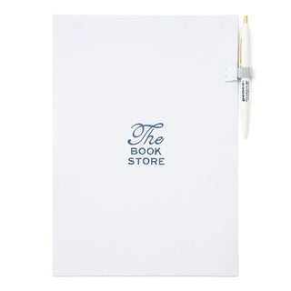 White slide clip pen holder with a slim pen clipped on top-right corner.