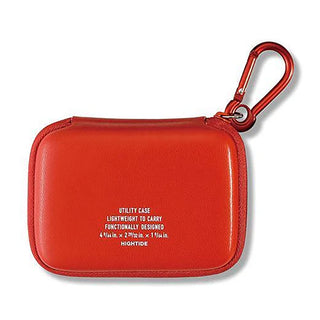 HIGHTIDE red zip utility case with key carabiner, front view with logo