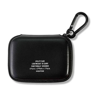 HIGHTIDE black zip utility case with key carabiner, front view with logo
